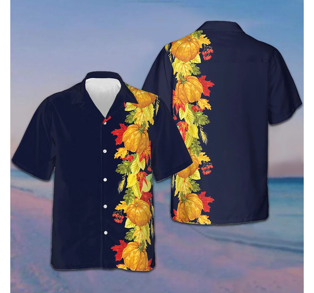 Personalized Thanksgiving Harvest Season Elements Black Thanksgiving Gift Hawaiian Shirt, Button Up Aloha Shirt For Men, Women