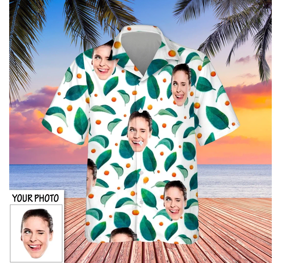 Personalized Custom Face Image Green Leaves With Faces On It Funny Birthday Gifts Hawaiian Shirt, Button Up Aloha Shirt For Men, Women