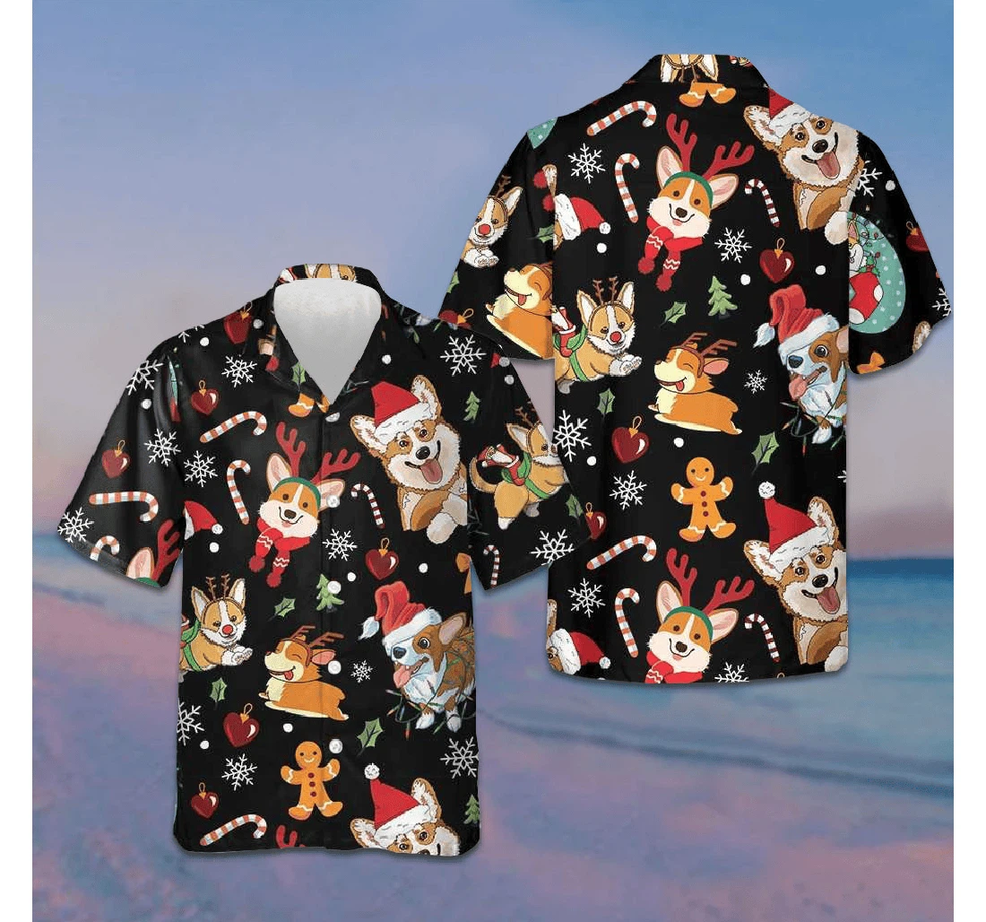 Personalized Adorable Corgis Merry Christmas Christmas Ideas Gifts Corgi Lovers Hawaiian Shirt, Button Up Aloha Shirt For Men, Women