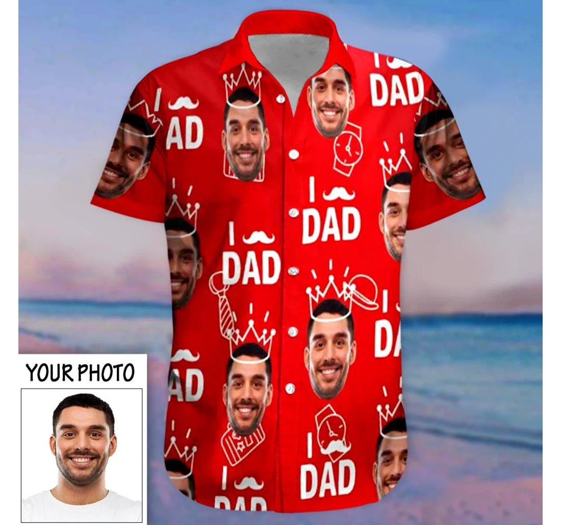 Personalized Custom Face I Love Dad Red Gifts Father's Day Hawaiian Shirt, Button Up Aloha Shirt For Men, Women