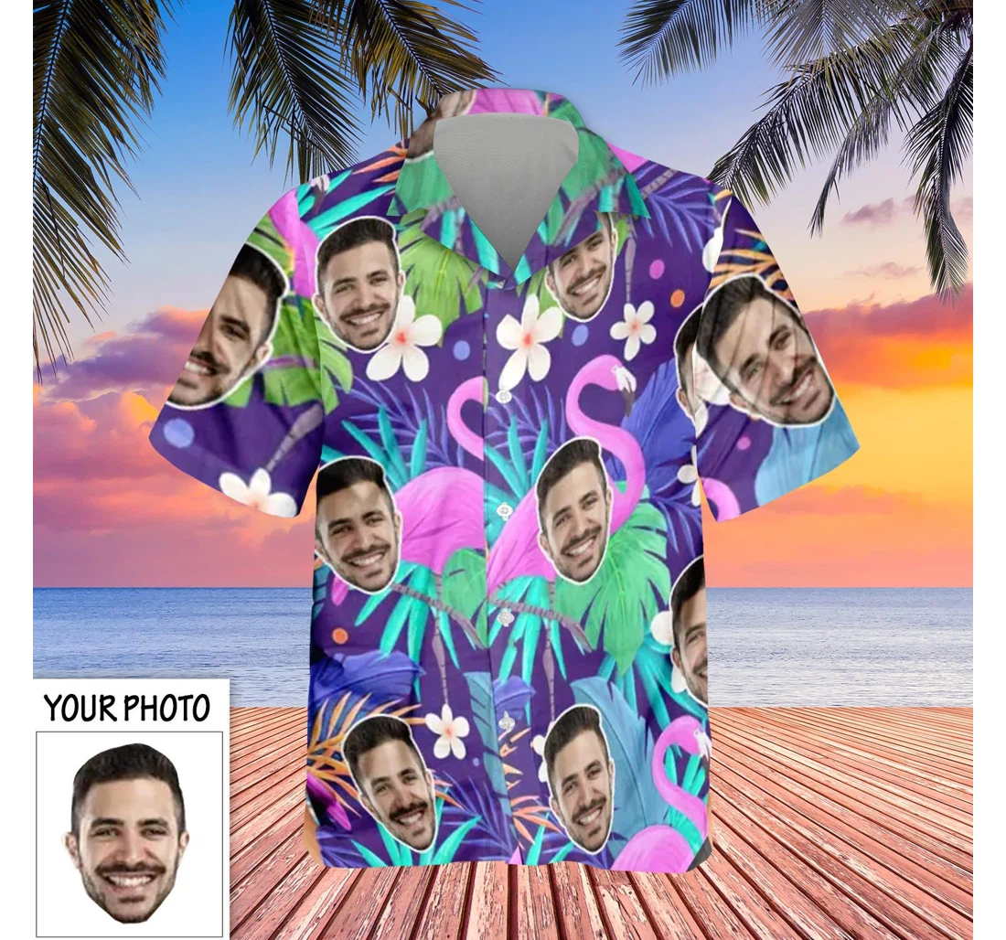 Personalized Custom Photo Flamingo Face Gift Ideas Adult Son Hawaiian Shirt, Button Up Aloha Shirt For Men, Women