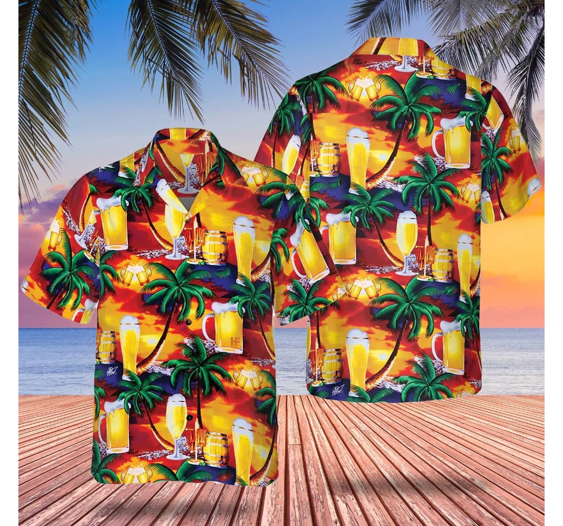 Personalized Beer And Coconut Tree Husband Gifts Hawaiian Shirt, Button Up Aloha Shirt For Men, Women