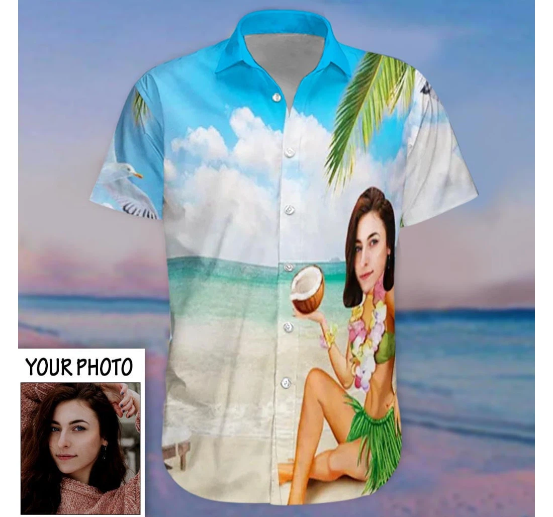 Personalized Custom Face Womens Funny Gifts Her Hawaiian Shirt, Button Up Aloha Shirt For Men, Women