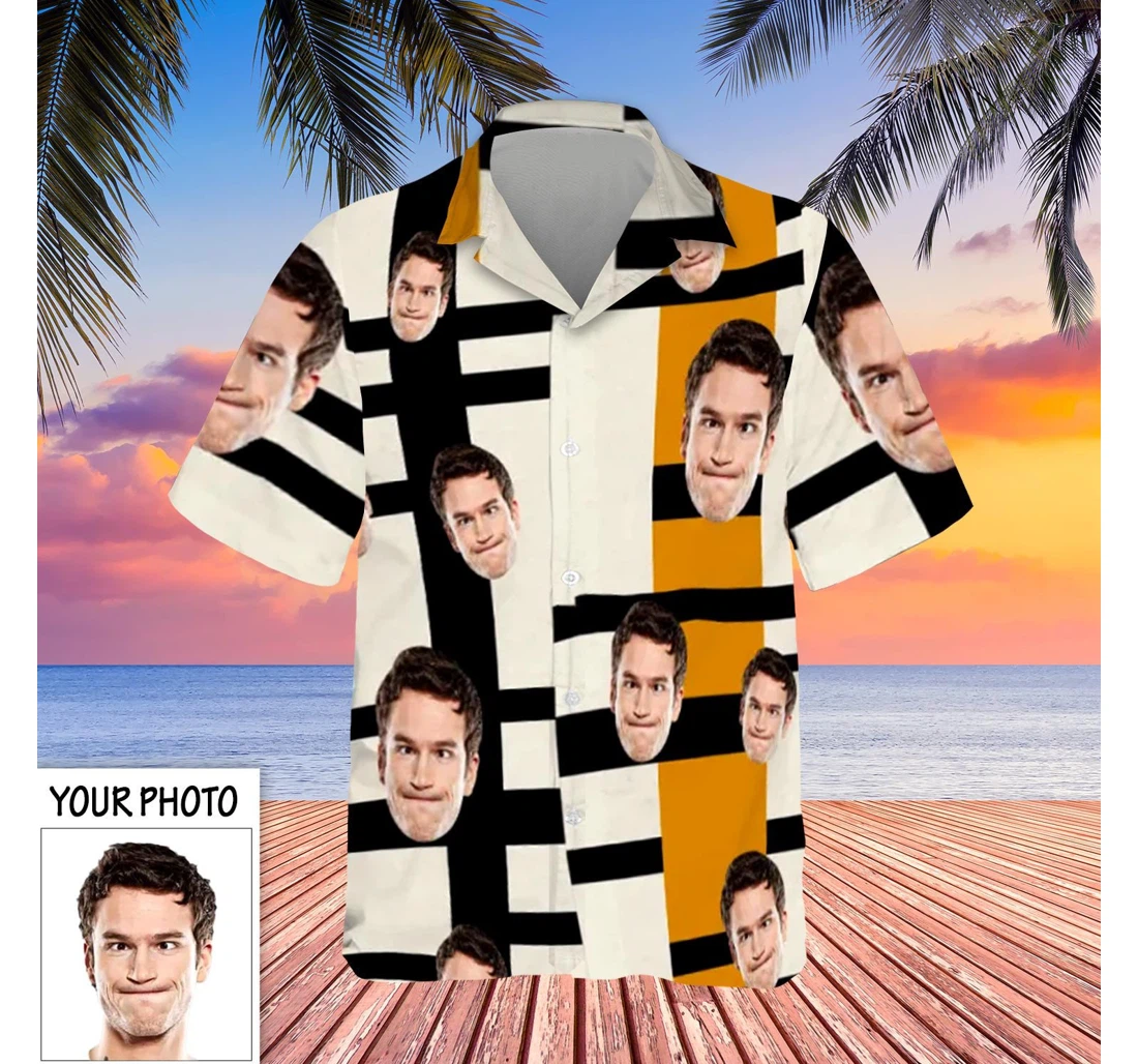 Personalized Custom Face With Personalized Photo Striped Hawaiian Shirt, Button Up Aloha Shirt For Men, Women