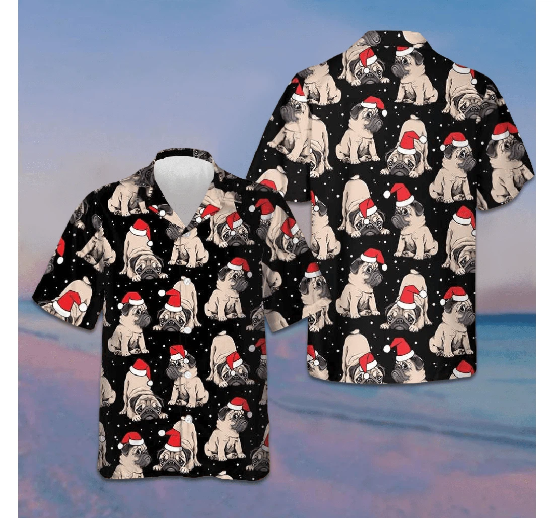 Personalized Adorable Christmas Pug Puppies Christmas Christmas Gifts Dog Lovers Hawaiian Shirt, Button Up Aloha Shirt For Men, Women