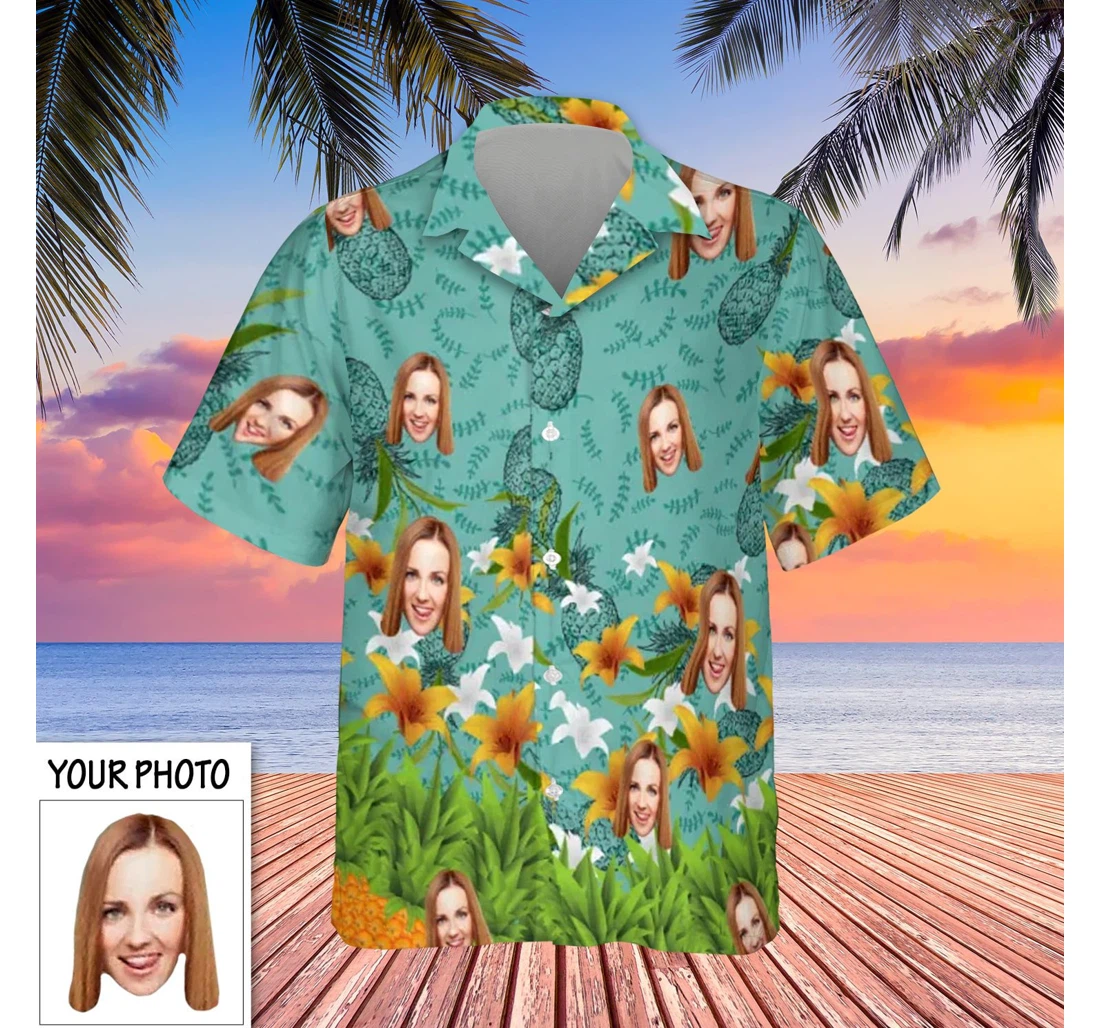 Personalized Custom With Photo Yellow Flowers Face Gift Brother Hawaiian Shirt, Button Up Aloha Shirt For Men, Women