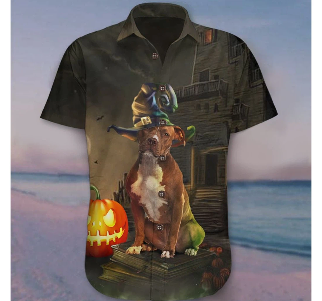 Personalized Pitbull Halloween Dog Graphic Halloween Gift Ideas Hawaiian Shirt, Button Up Aloha Shirt For Men, Women