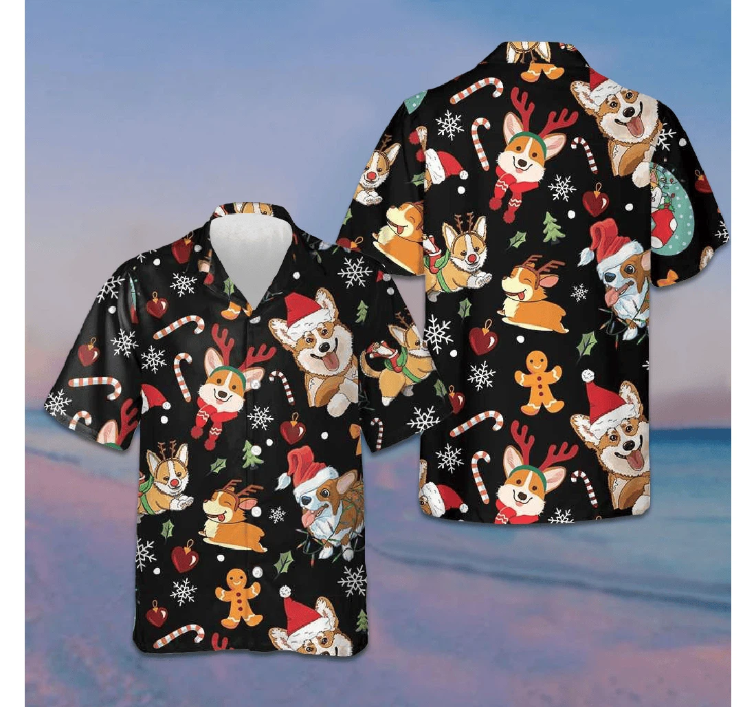 Personalized Adorable Corgis Merry Christmas Christmas Ideas Gifts Corgi Lovers Hawaiian Shirt, Button Up Aloha Shirt For Men, Women