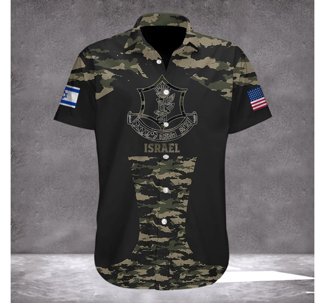 Personalized Idf American Stand With You Israel Camo Anti Hamas Merchandise Hawaiian Shirt, Button Up Aloha Shirt For Men, Women