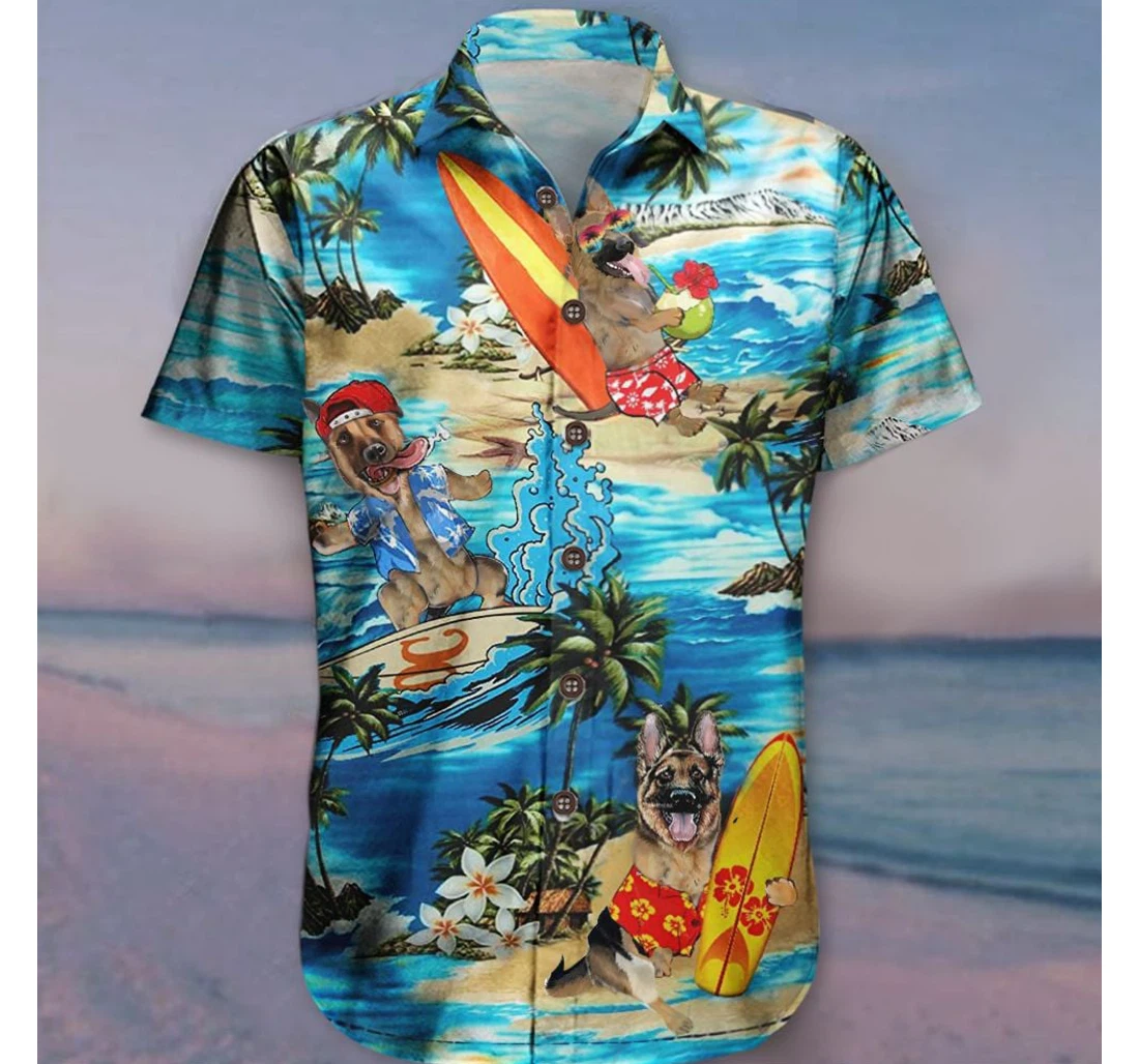 Personalized German Shepherd Dog Lover Gift Hawaiian Shirt, Button Up Aloha Shirt For Men, Women