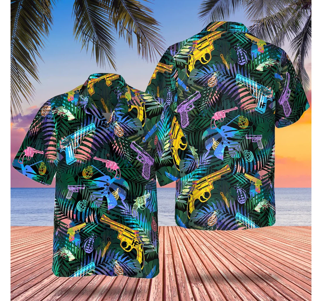 Personalized Gun Gifts Gun Lovers Hawaiian Shirt, Button Up Aloha Shirt For Men, Women