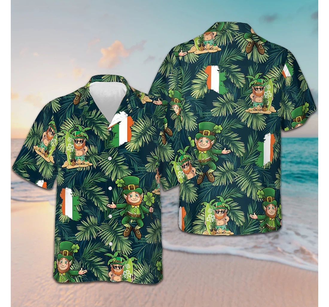 Personalized Ireland Leprechaun Irish Gifts Hawaiian Shirt, Button Up Aloha Shirt For Men, Women