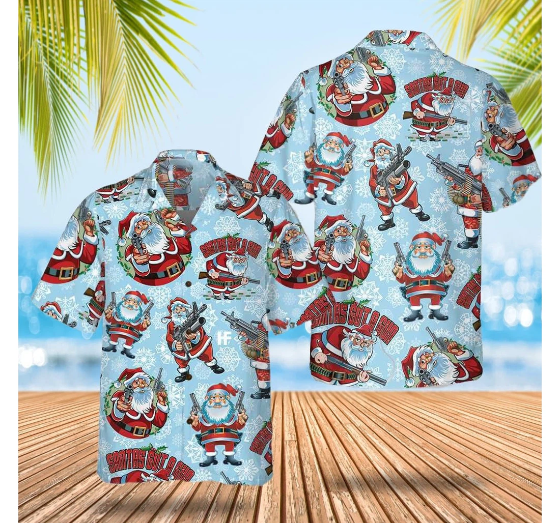 Personalized Santa Claus With Gun Christmas Funny Santa Gifts Him Hawaiian Shirt, Button Up Aloha Shirt For Men, Women