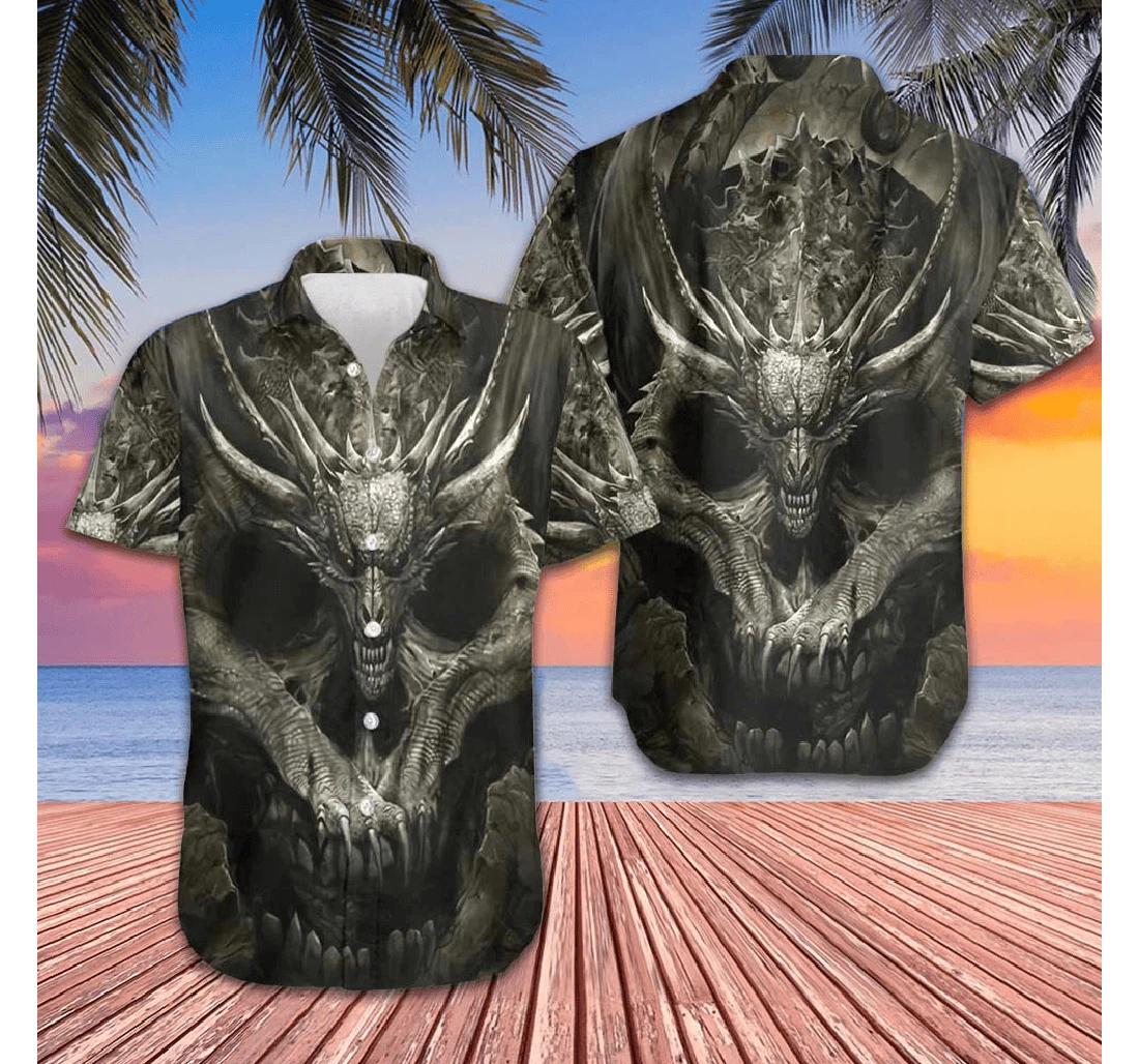 Personalized A Skull Or A Dragon Scary Horror Design Gifts Boyfriend Hawaiian Shirt, Button Up Aloha Shirt For Men, Women