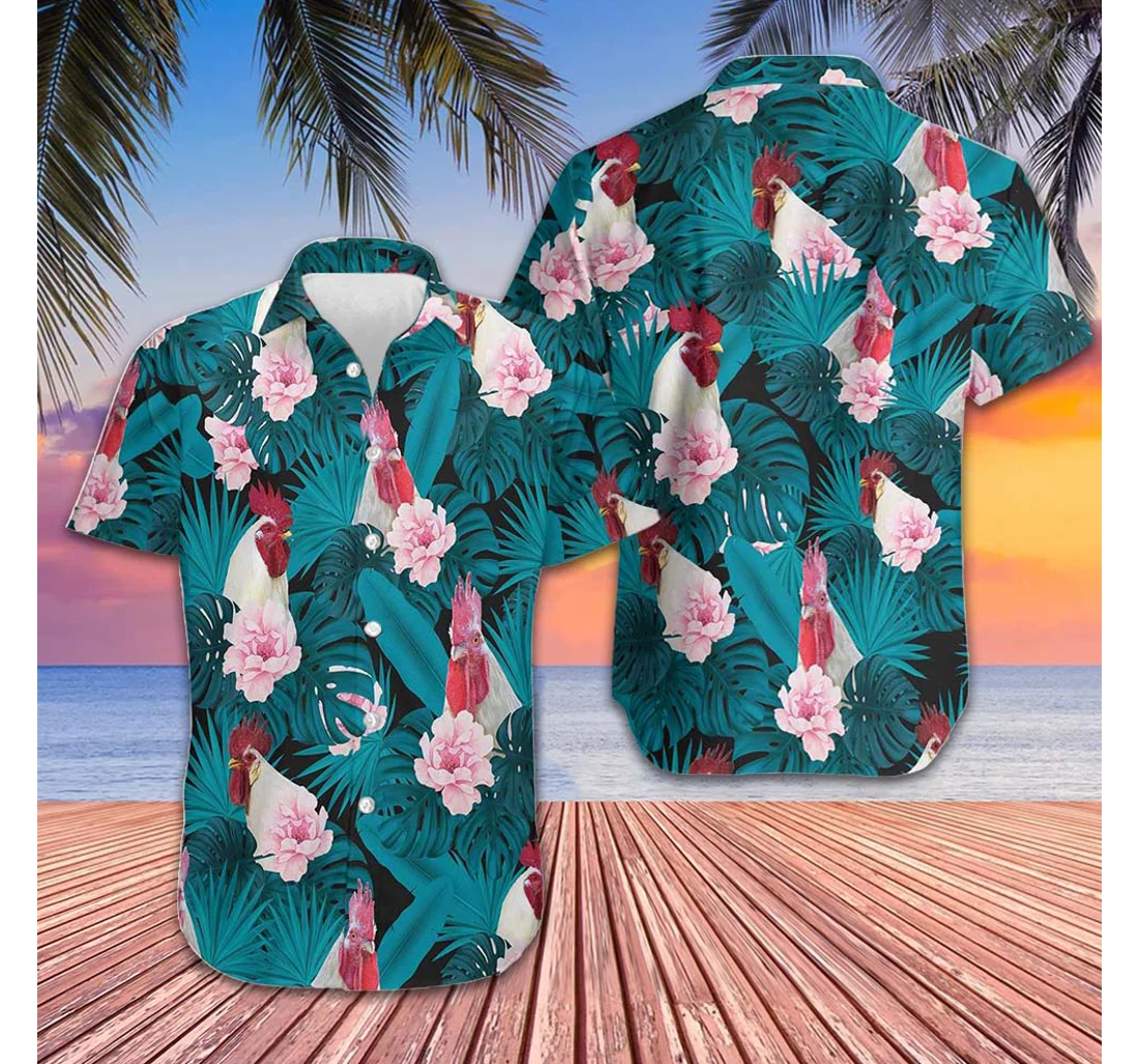 Personalized White Rooster Gifts Boyfriend Hawaiian Shirt, Button Up Aloha Shirt For Men, Women