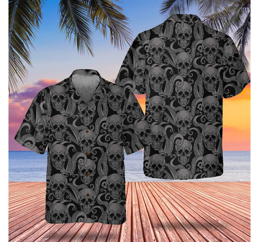 Personalized Octopus Tentacles And Skull Horror Best Gift Brother Hawaiian Shirt, Button Up Aloha Shirt For Men, Women
