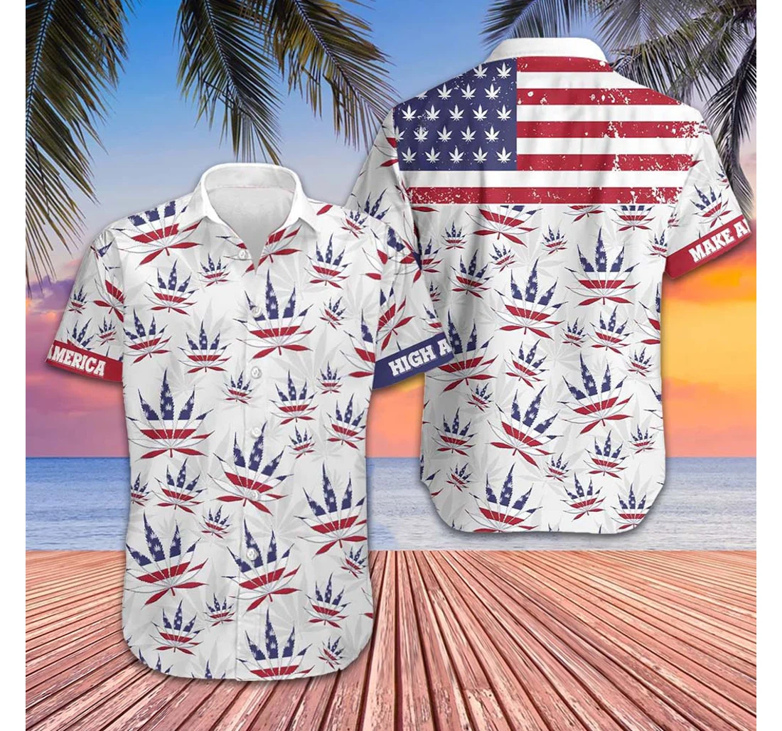 Personalized America Marijuana Leaf Gifts Smokers Hawaiian Shirt, Button Up Aloha Shirt For Men, Women