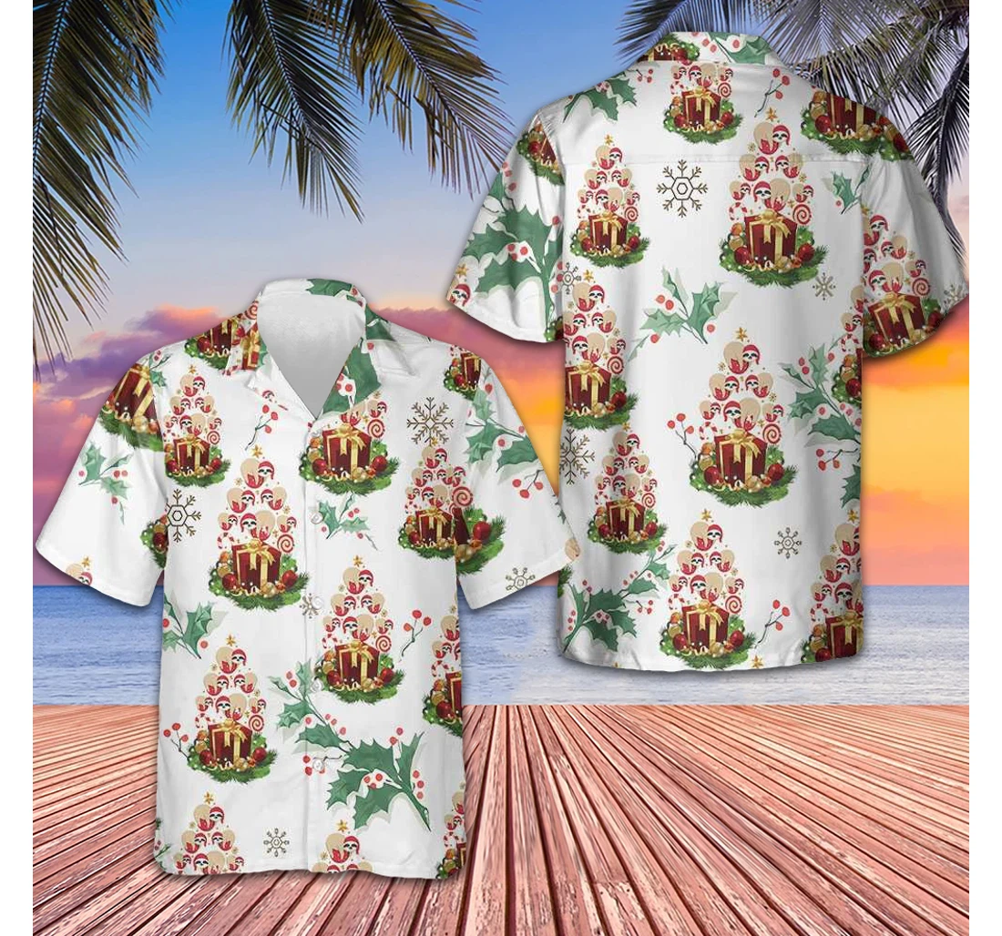 Personalized Christmas Tree Sloths Funny Xmas Gifts Sloth Lovers Hawaiian Shirt, Button Up Aloha Shirt For Men, Women