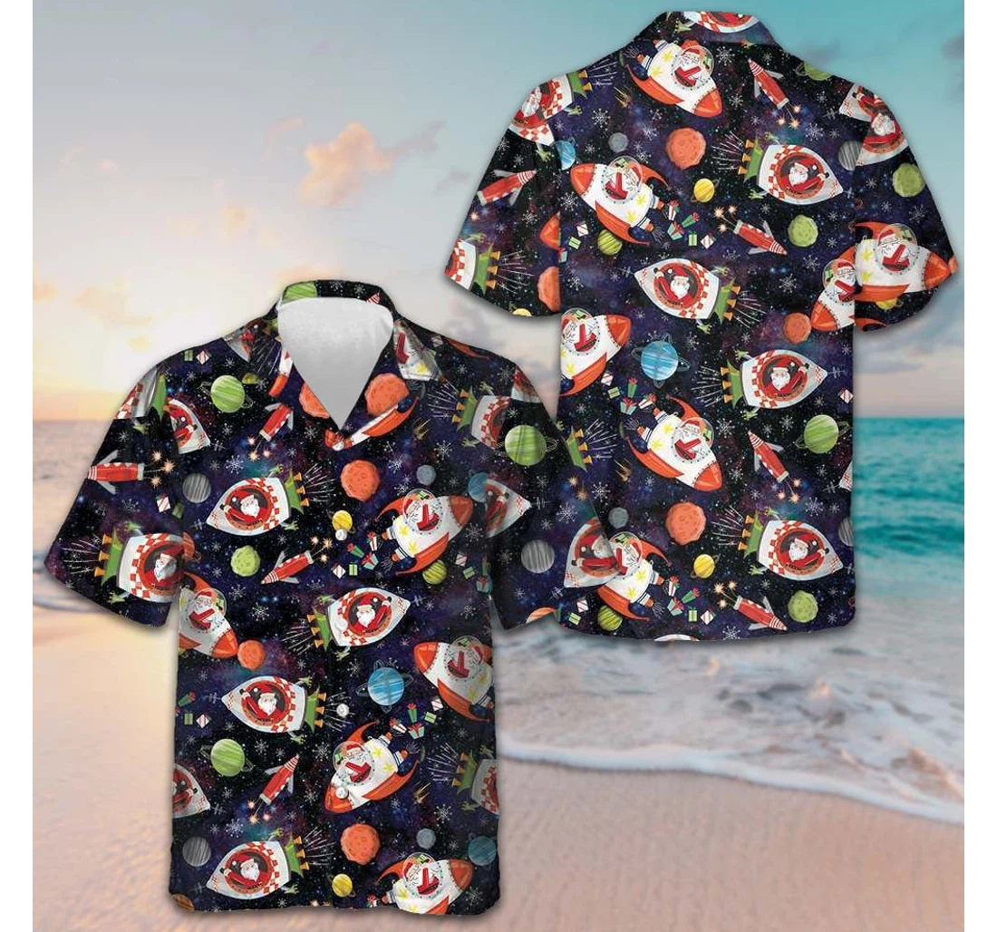 Personalized Santa In Outer Space Matching Christmas Gifts Brother Hawaiian Shirt, Button Up Aloha Shirt For Men, Women