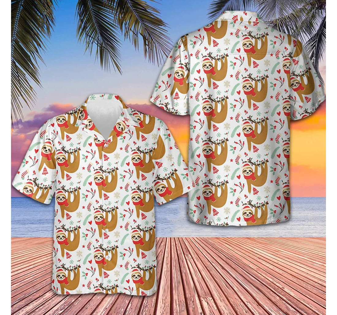 Personalized Christmas Lazy Sloths Funny Sloth Xmas Gifts Boyfriend Hawaiian Shirt, Button Up Aloha Shirt For Men, Women