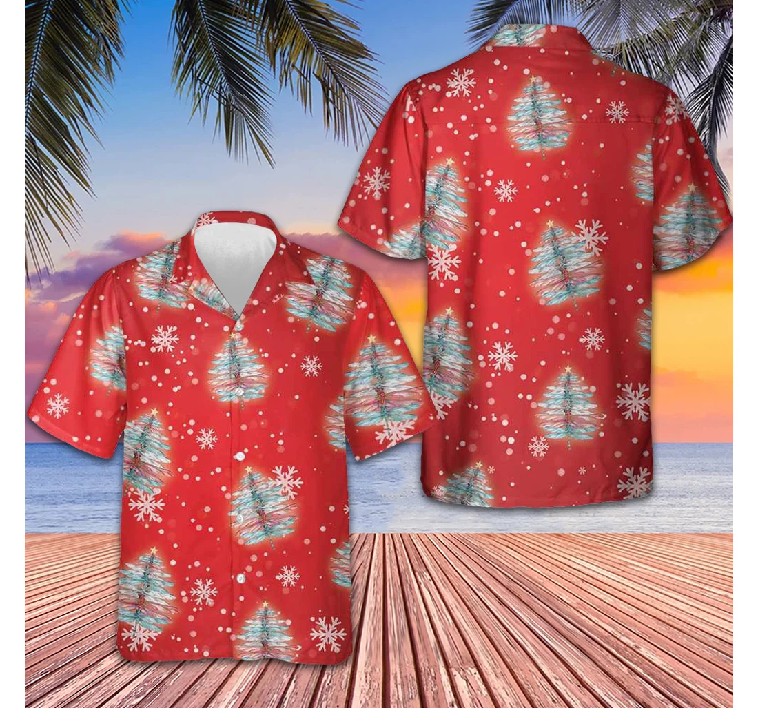 Personalized Dragonfly Shaped Christmas Tree Merry Xmas Red Hawaiian Shirt, Button Up Aloha Shirt For Men, Women