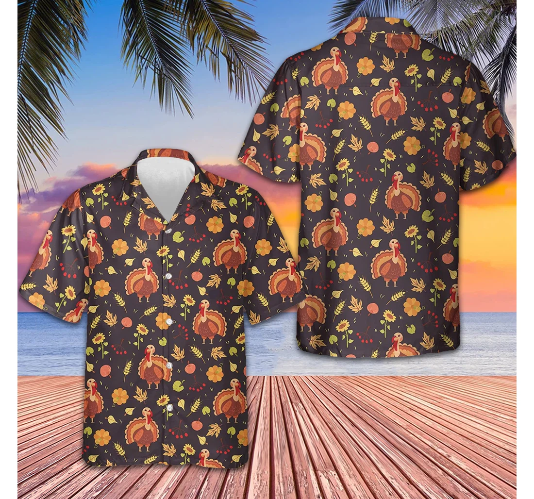 Personalized Turkey And Harvest Thanksgiving Gobble Gifts Family Hawaiian Shirt, Button Up Aloha Shirt For Men, Women