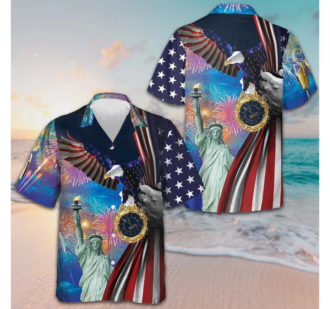 Personalized Happy New Year America Patriotic Gifts Hubby Hawaiian Shirt, Button Up Aloha Shirt For Men, Women