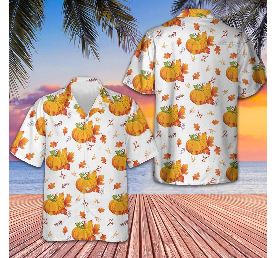 Personalized Thanksgiving Fall Leaves And Pumpkins Thanksgiving Gifts Him Hawaiian Shirt, Button Up Aloha Shirt For Men, Women