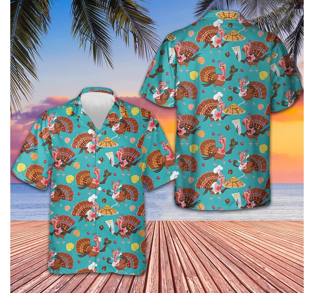 Personalized Happy Thanksgiving Turkeys Chef Funny Turkey Thanksgiving Gift Ideas Hawaiian Shirt, Button Up Aloha Shirt For Men, Women