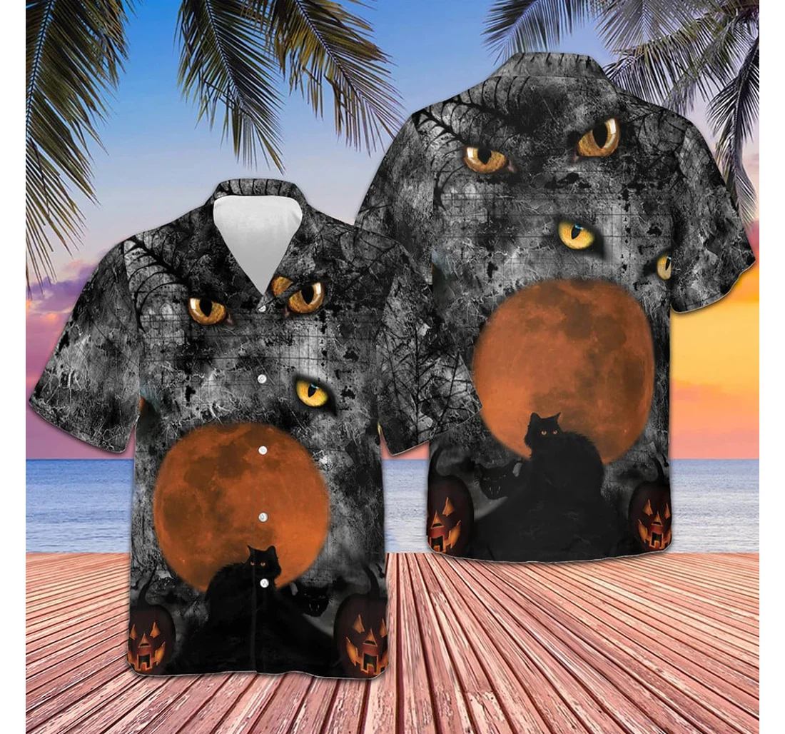 Personalized Black Cat Halloween Gifts Halloween Hawaiian Shirt, Button Up Aloha Shirt For Men, Women