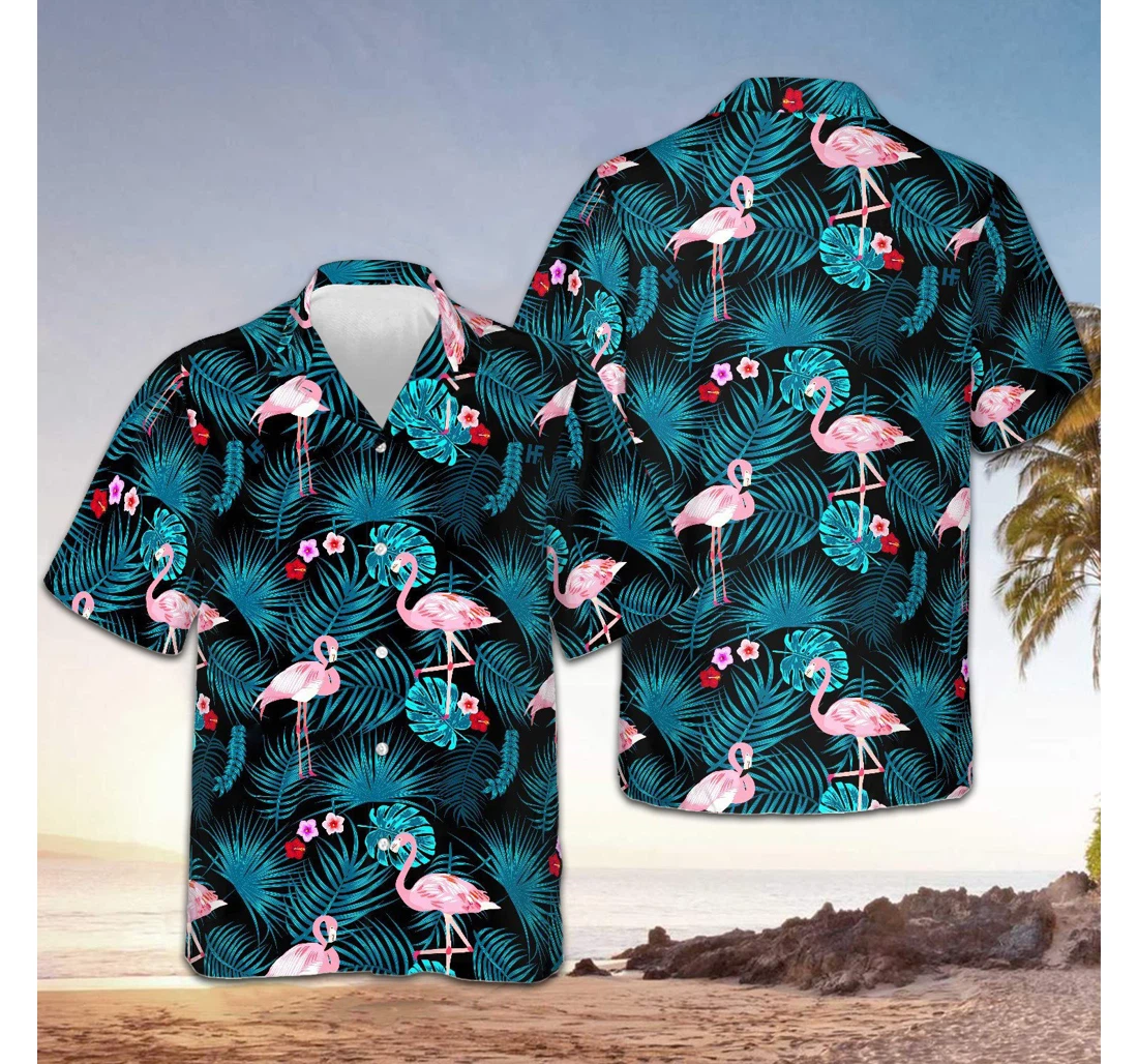 Personalized Flamingo Palm Leaves Gifts Nephew Hawaiian Shirt, Button Up Aloha Shirt For Men, Women
