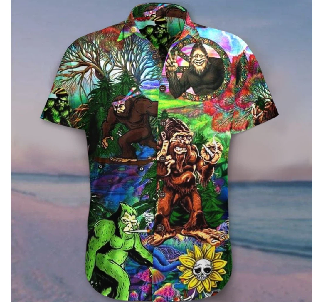 Personalized Hippie Bigfoot Funny Gift Ideas Best Friend Hawaiian Shirt, Button Up Aloha Shirt For Men, Women