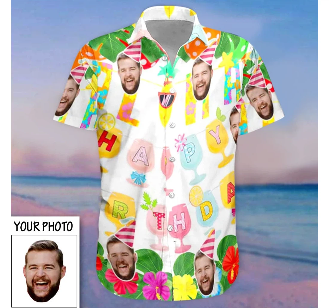 Personalized Custom Picture Happy Birthday My Face Best Gift Husband Hawaiian Shirt, Button Up Aloha Shirt For Men, Women