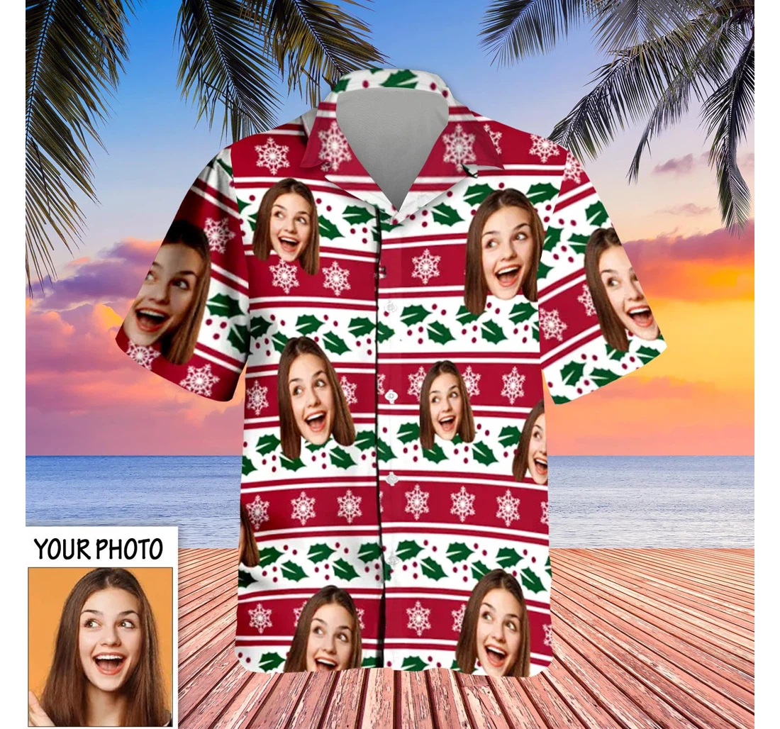 Personalized Custom Face Christmas Stripe Merry Xmas Face Gifts Hawaiian Shirt, Button Up Aloha Shirt For Men, Women
