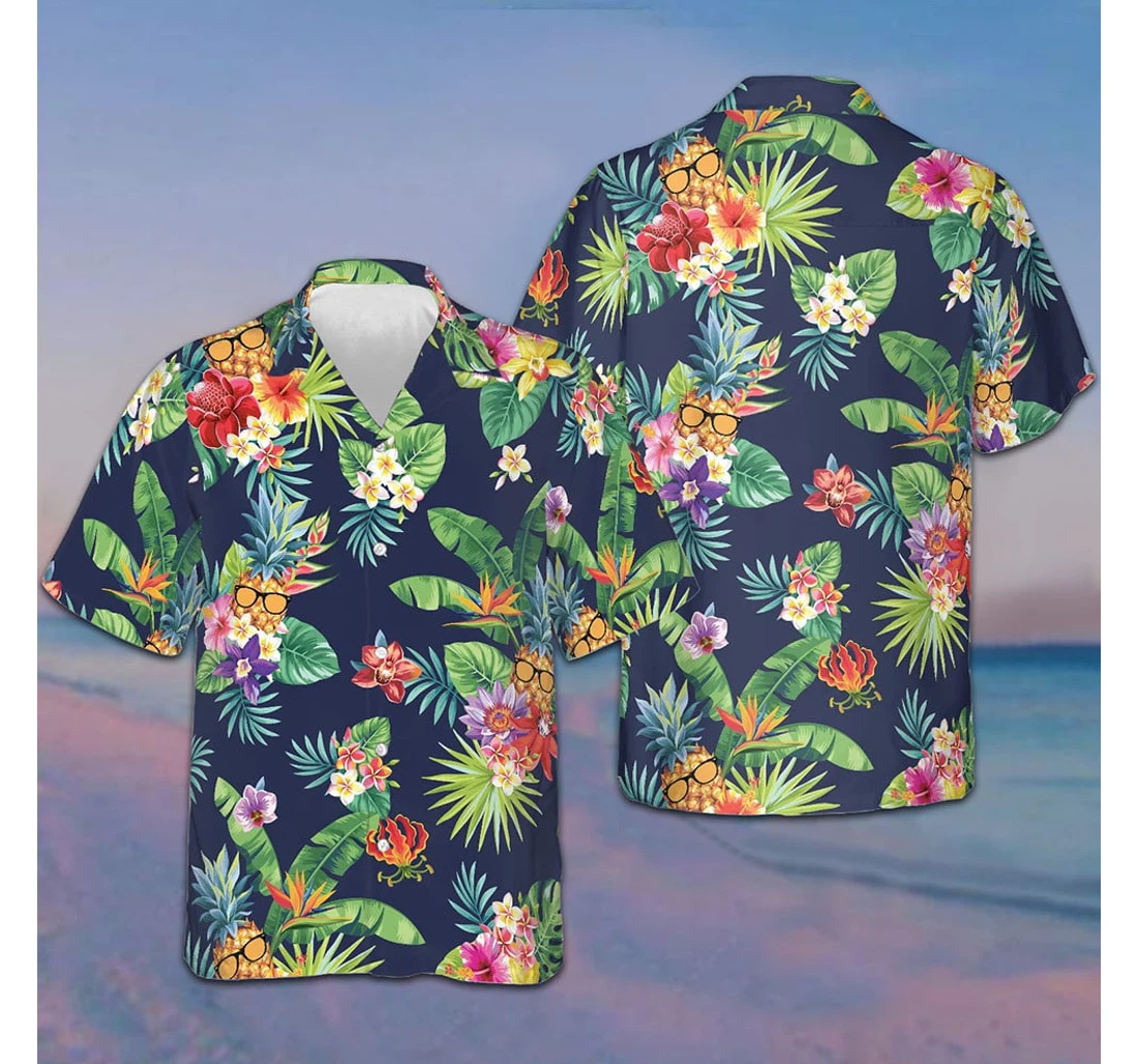 Personalized Pineapples And Palm Leaves Cool Guys Gift Hawaiian Shirt, Button Up Aloha Shirt For Men, Women