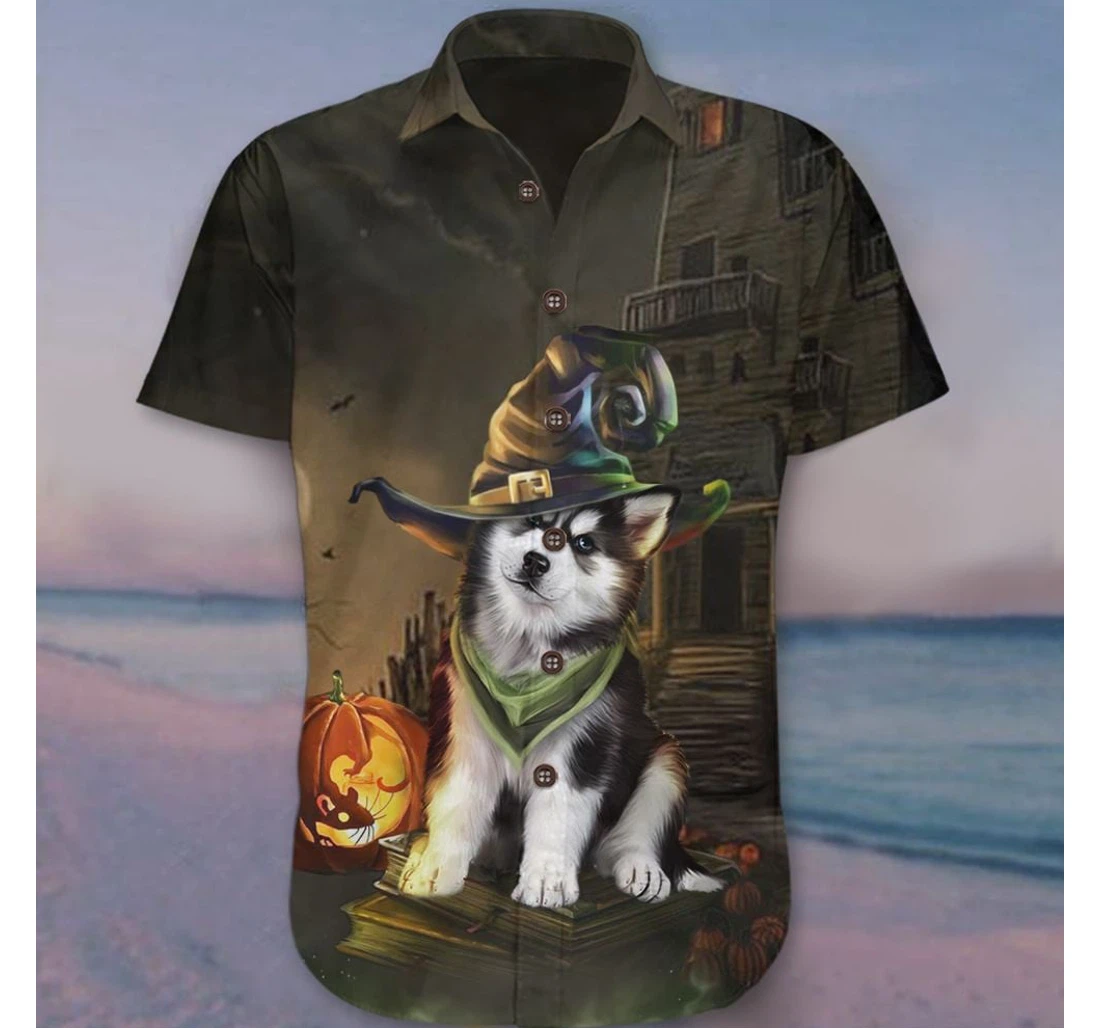 Personalized Husky Halloween Cute Husky Halloween Graphic Gift Hawaiian Shirt, Button Up Aloha Shirt For Men, Women