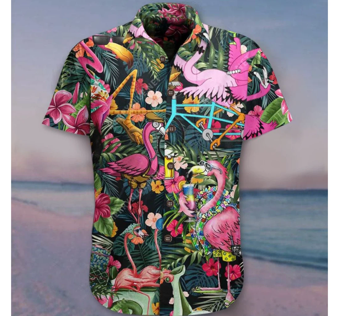 Personalized Flamingo Clothes Gifts Friends Hawaiian Shirt, Button Up Aloha Shirt For Men, Women