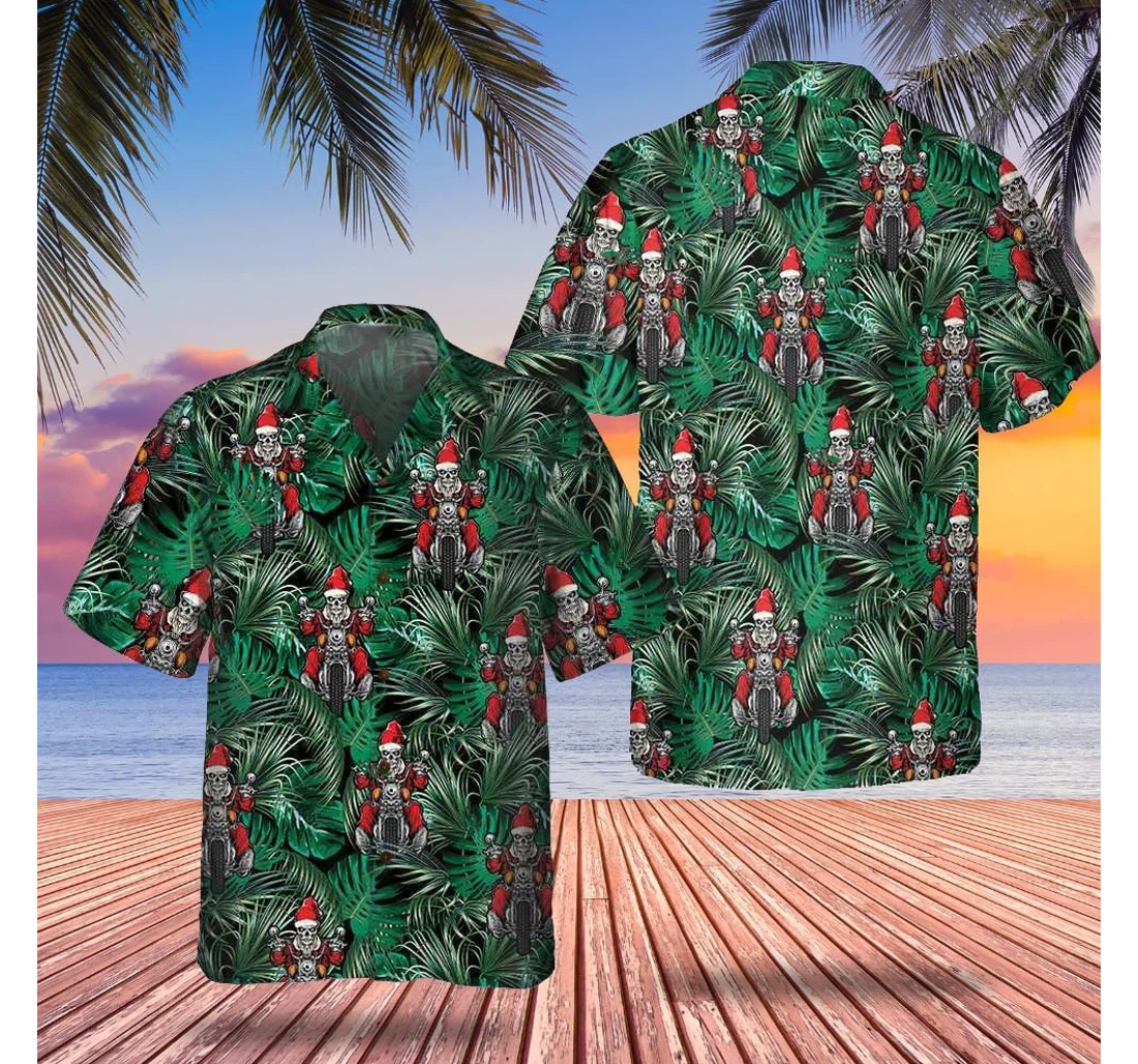 Personalized Santa Riding Motorcycle Christmas Christmas Gifts Motorbike Lovers Hawaiian Shirt, Button Up Aloha Shirt For Men, Women