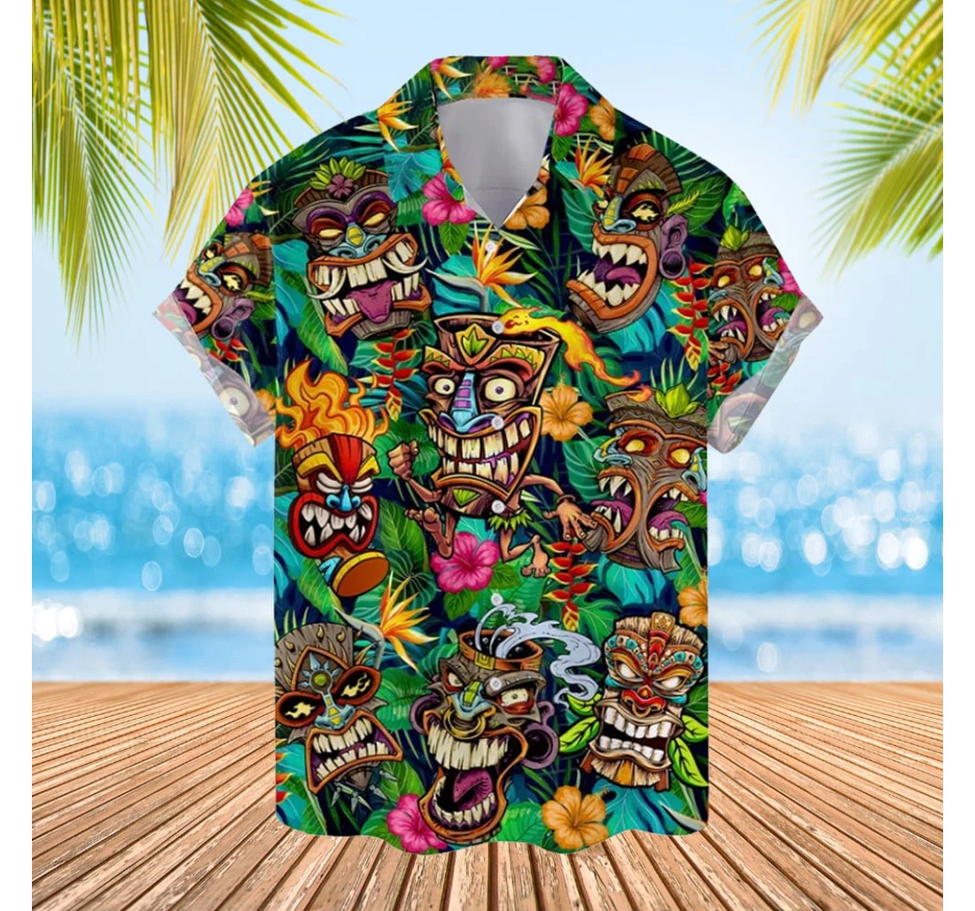 Personalized Tiki Head Gifts Son Hawaiian Shirt, Button Up Aloha Shirt For Men, Women