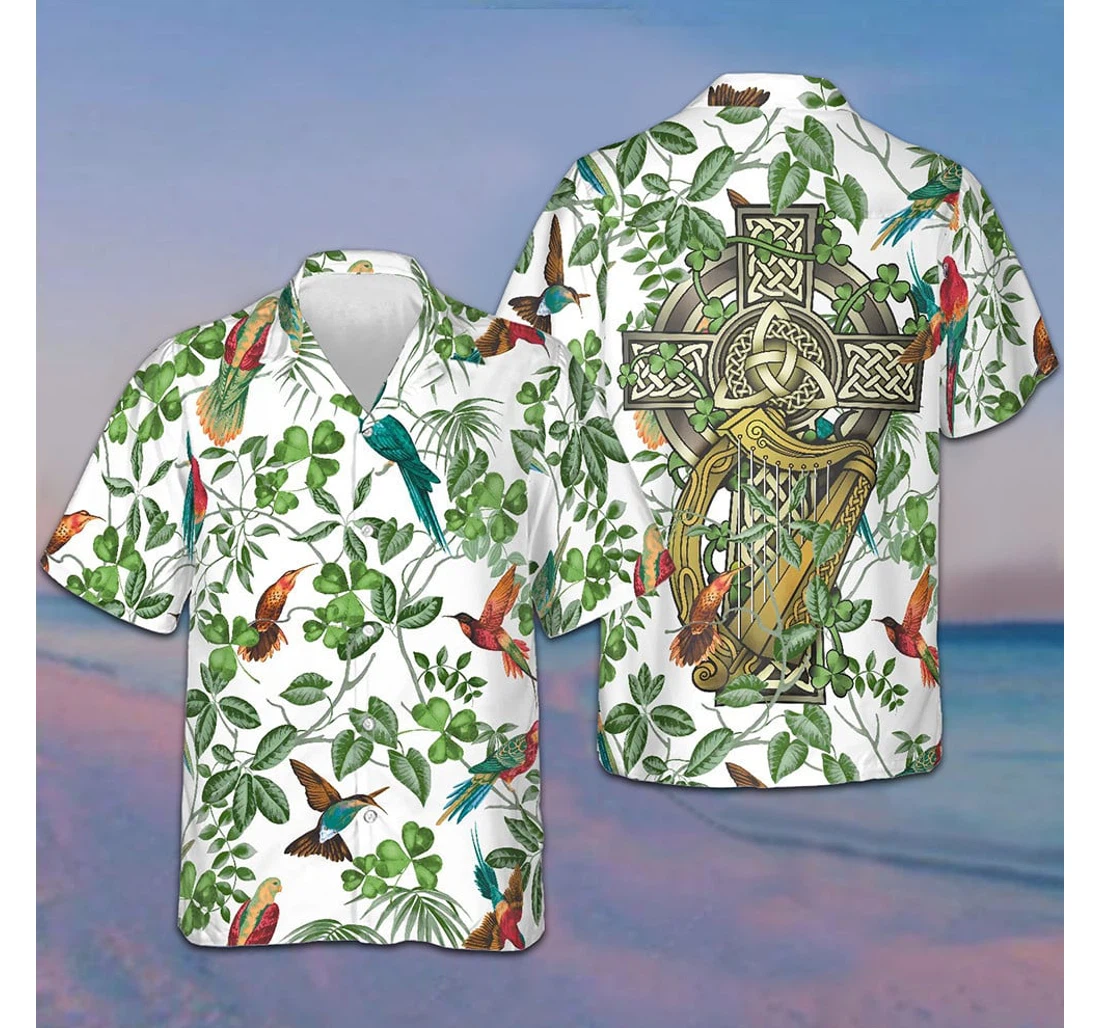 Personalized The Celtic Cross Harp Irish Shamrock Best Guys Hawaiian Shirt, Button Up Aloha Shirt For Men, Women