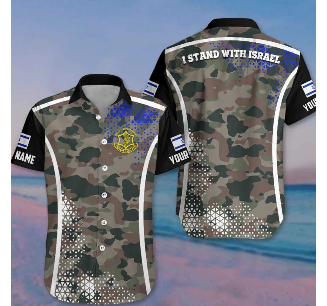 Personalized I Stand With Israel Idf Support Israel Camo Clothing Hawaiian Shirt, Button Up Aloha Shirt For Men, Women
