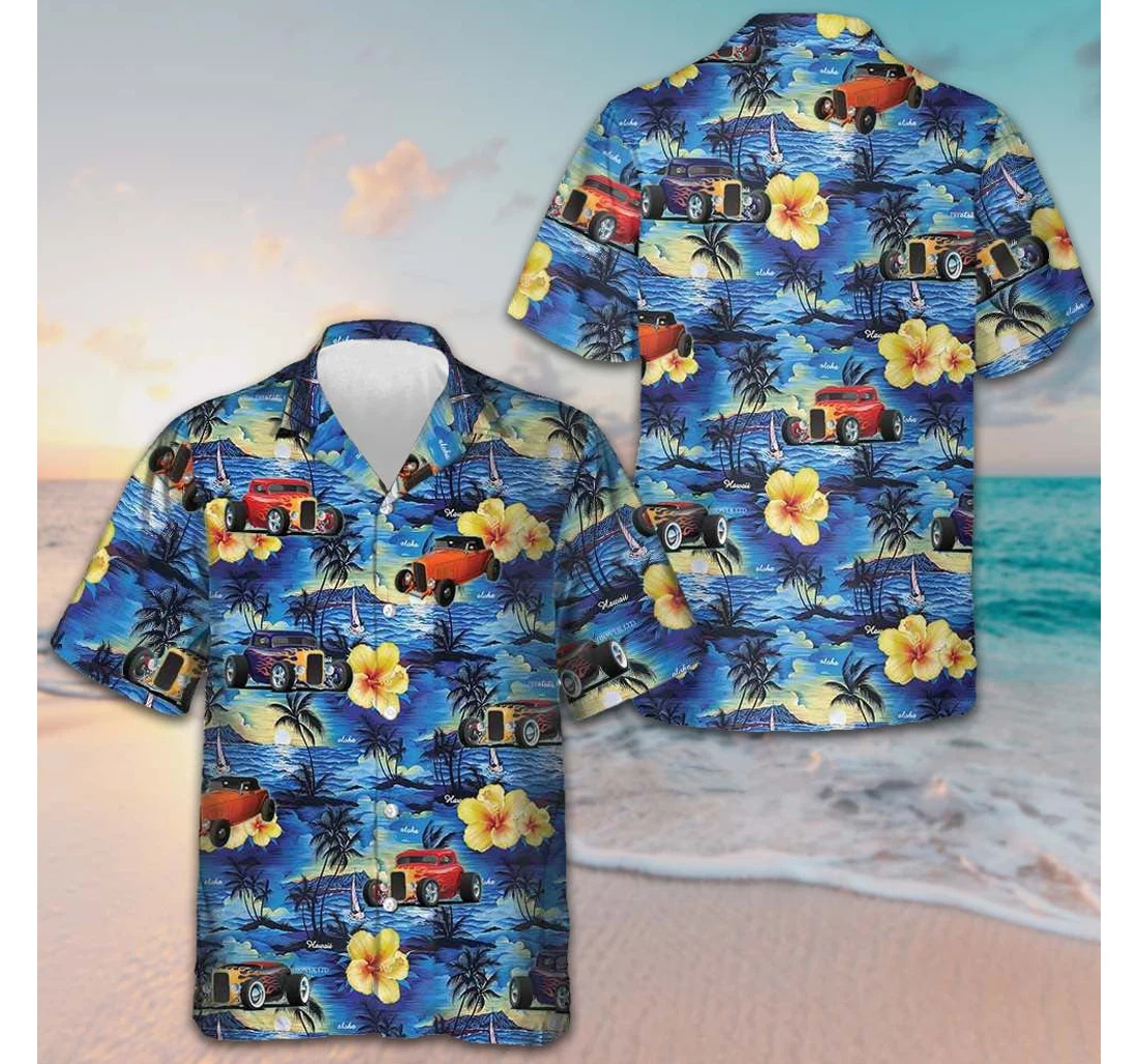 Personalized Car And Hibiscus Pattern Car Enthusiast Gifts Hawaiian Shirt, Button Up Aloha Shirt For Men, Women