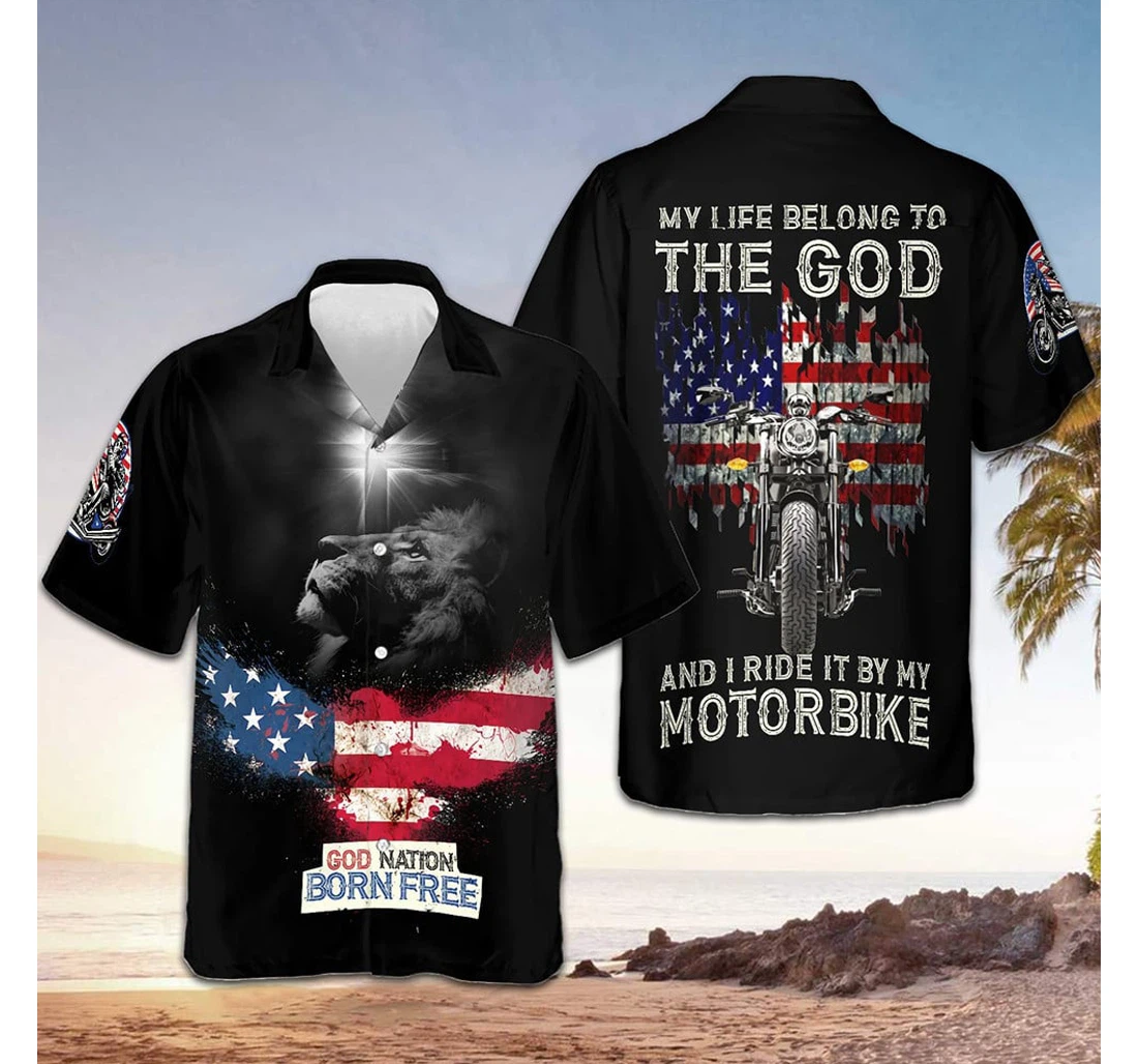 Personalized Lion God Nation Born Free My Life Belong The God And I Ride It By My Motorbike Hawaiian Shirt, Button Up Aloha Shirt For Men, Women