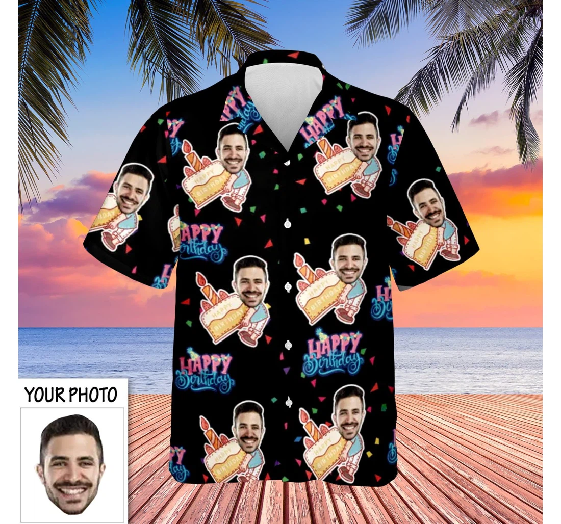 Personalized Custom Face Happy Birthday My Face Funny Birthday Gifts Him Hawaiian Shirt, Button Up Aloha Shirt For Men, Women