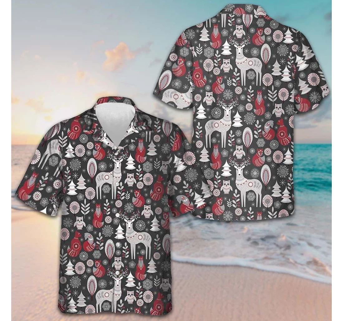 Personalized Scandinavian Woodland Animals Cool Christmas Gifts Husband Hawaiian Shirt, Button Up Aloha Shirt For Men, Women