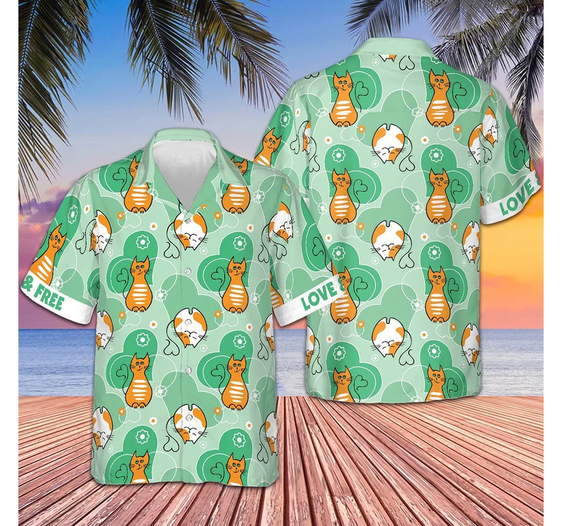 Personalized Cat Love And Free Cat Lover Gifts Hawaiian Shirt, Button Up Aloha Shirt For Men, Women