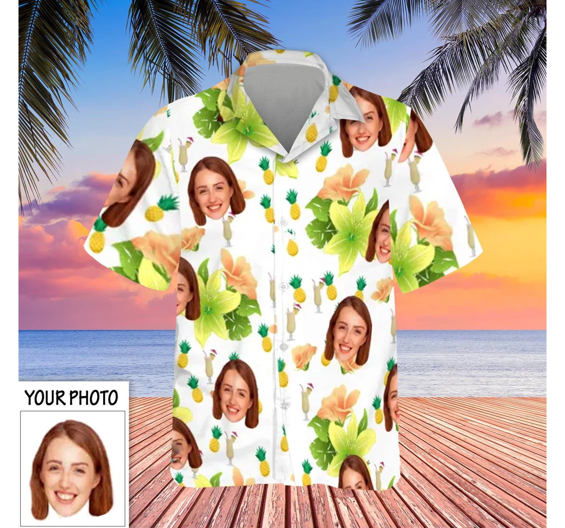 Personalized Custom Face Pineapple And Flowers Face Gifts Guys Hawaiian Shirt, Button Up Aloha Shirt For Men, Women