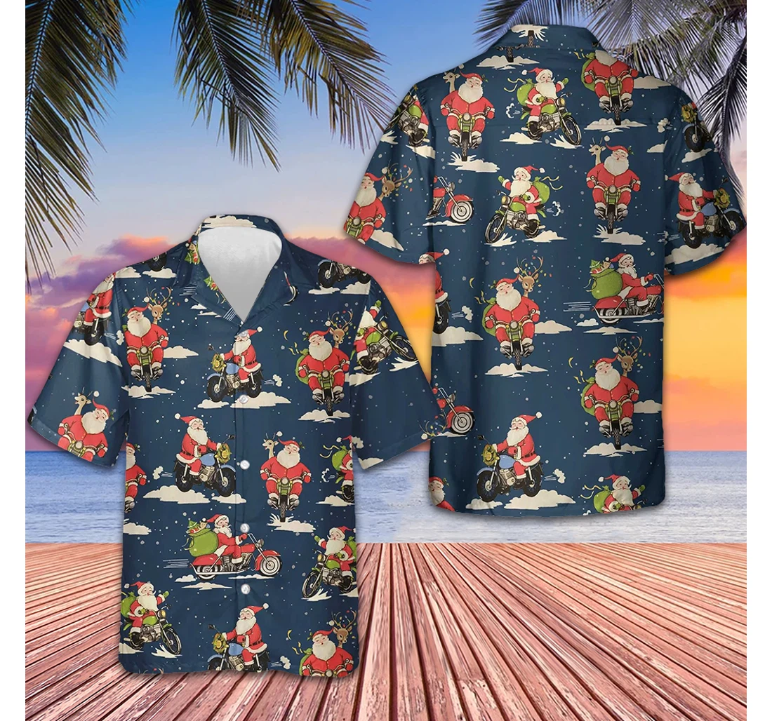 Personalized Santa Riding Motorcycle Merry Christmas Gifts Son Hawaiian Shirt, Button Up Aloha Shirt For Men, Women