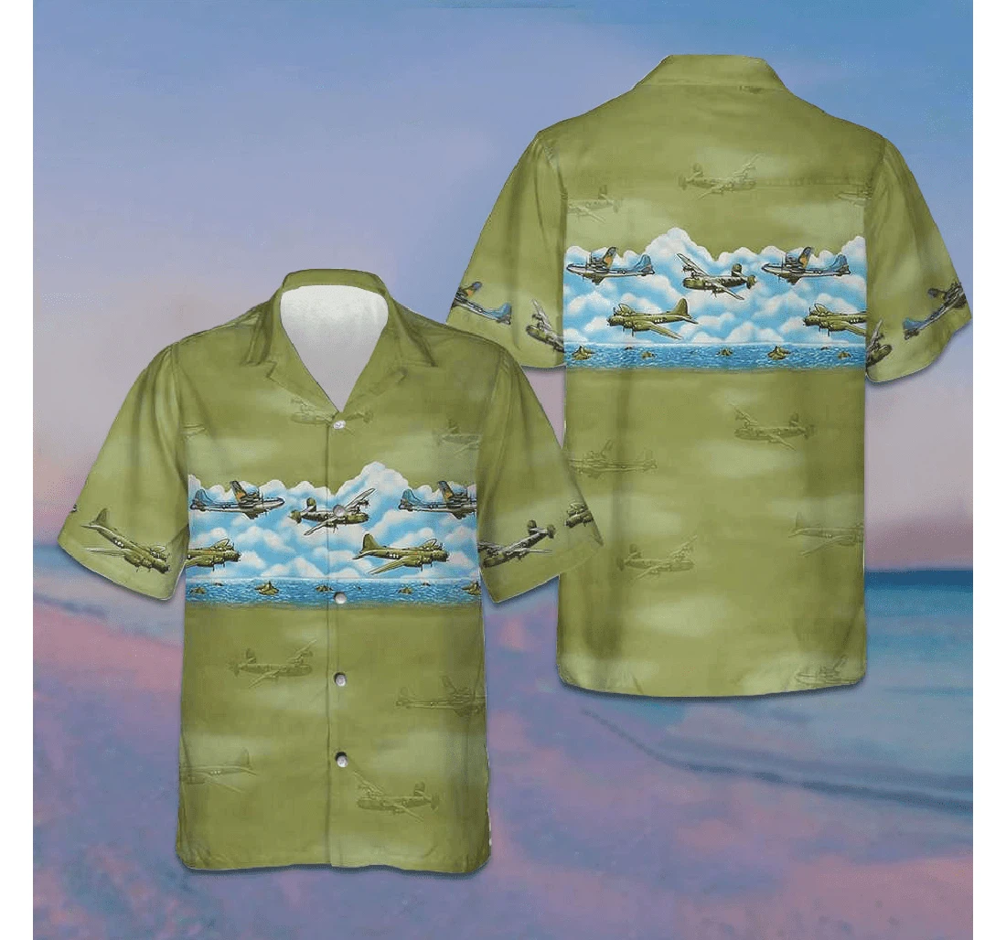 Personalized Aircraft Pattern Military Aircraft Aviation Gift Hawaiian Shirt, Button Up Aloha Shirt For Men, Women