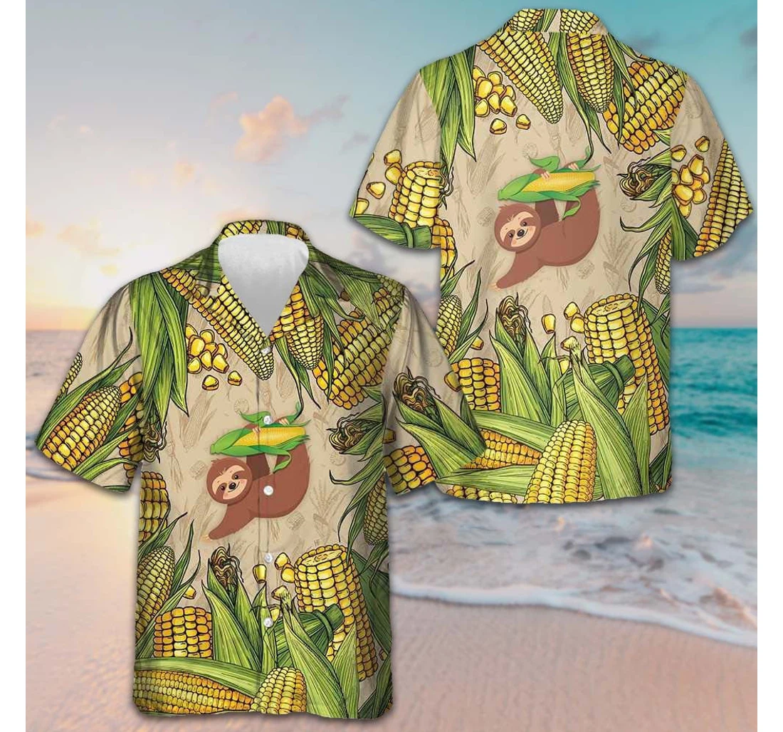 Personalized Sloth And Corn Gifts Boyfriend Hawaiian Shirt, Button Up Aloha Shirt For Men, Women